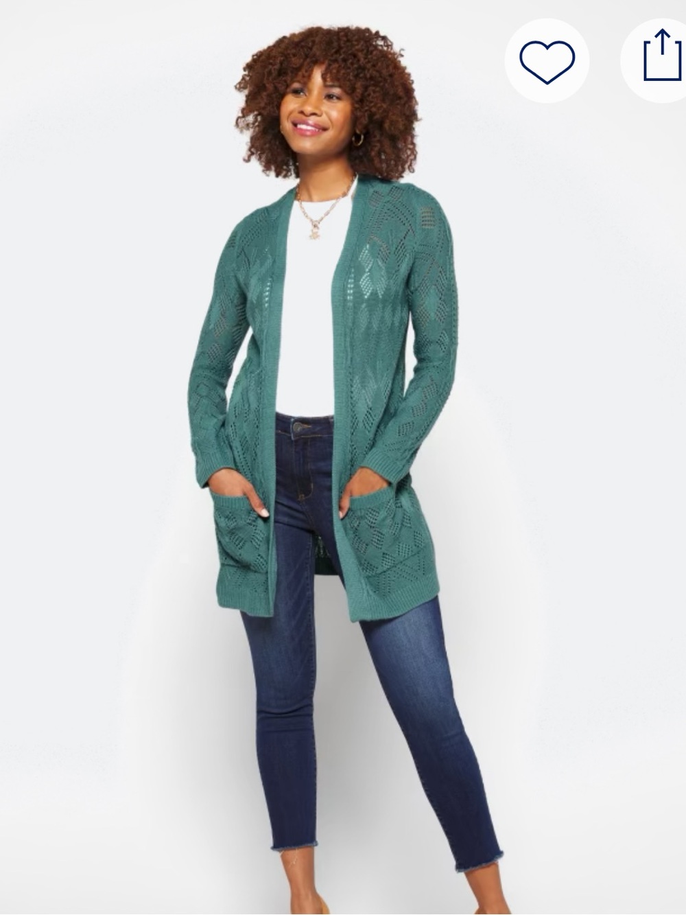 Market & Spruce Teal Open-Front Pointelle Cardigan